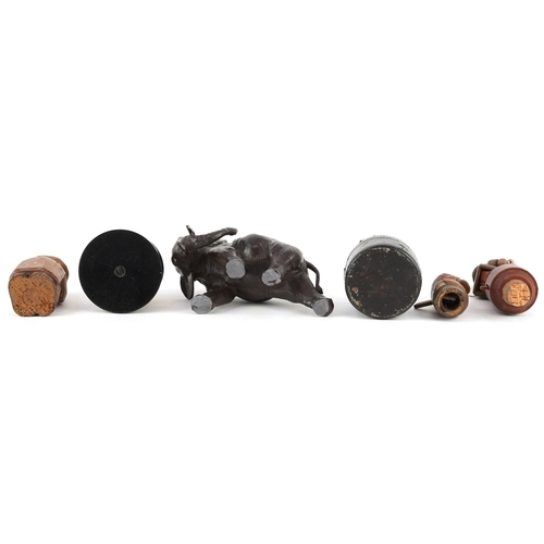Objects including three novelty carved wood bottle stops, a Victorian ...