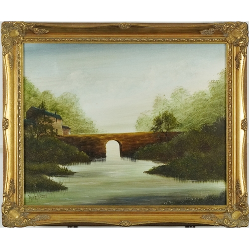 Morley Westcomb - Bridge over a river - 20th century British school oil ...