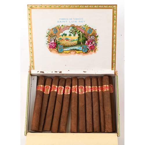102 - Twelve Saint Luis Rey Habana cigars with box and a sealed packet of Senior Service cigarettes.