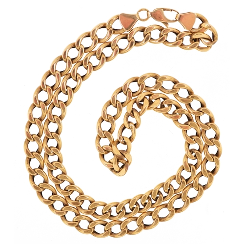  A gold curb link necklace, indistinct hallmarks, 55cm in length, 21.4g.