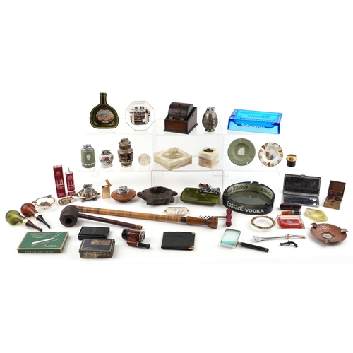 Smoking objects, some advertising, including glass ashtrays, onyx table ...