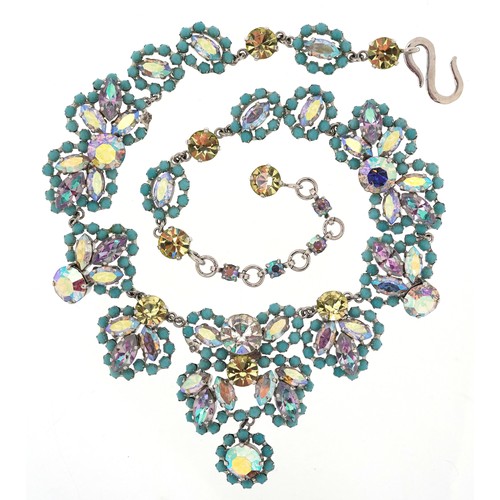2278 - Christian Dior, a white metal rhinestone cocktail necklace set with turquoise coloured cabochons, 41...