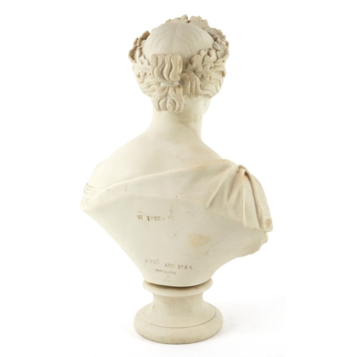 23 - A Victorian Copeland Parian Ware porcelain bust of young Queen Victoria by William Theed, 33.5cm hig... 