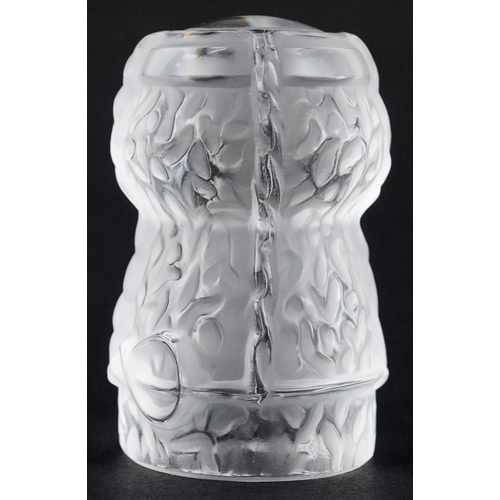 3 - Lalique, a frosted glass paperweight in the form of a Champagne cork, etched Lalique France to the b... 