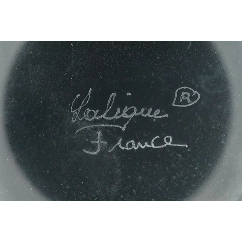 4 - Lalique, a pair of frosted glass bar tumblers, each etched Lalique France to the base, 10cm high.