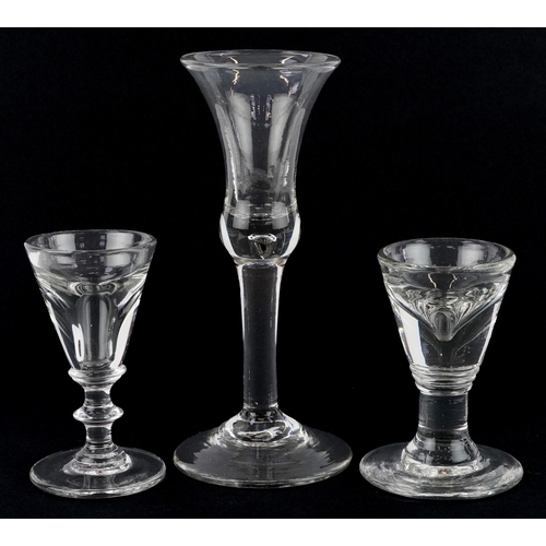 95 - Three 18th/19th century wine glasses, the largest 17cm high.