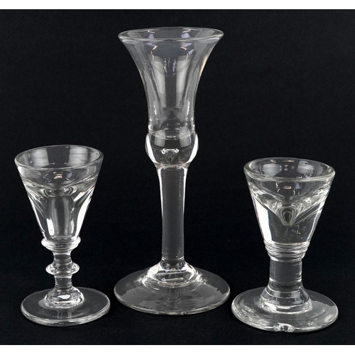 95 - Three 18th/19th century wine glasses, the largest 17cm high.