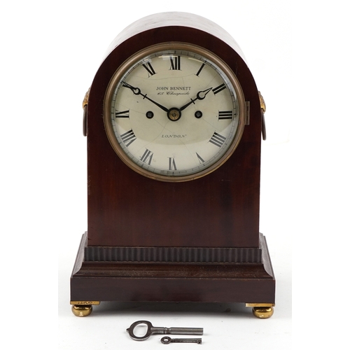 48 - A 19th century rosewood dome top mantle clock, the enamelled dial inscribed John Bennett 65 Cheapsid... 
