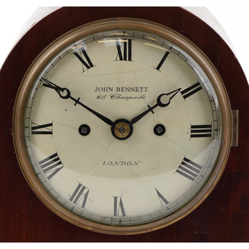 48 - A 19th century rosewood dome top mantle clock, the enamelled dial inscribed John Bennett 65 Cheapsid... 