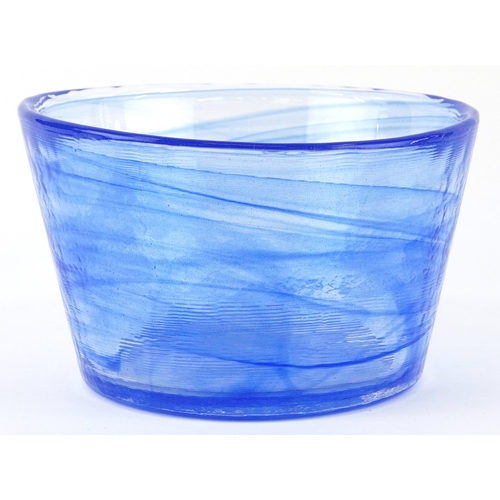 10 - Ulrica Hydman-Vallien for Kosta Boda, a blue swirl glass bowl with impressed marks to the base, 18cm... 