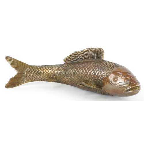 A Japanese patinated bronze study of a fish, 29cm in length.