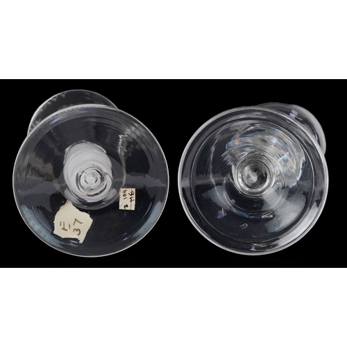 94 - Two 19th century wine glasses, one inscribed 'Success to the British Navy', having an air twist stem... 