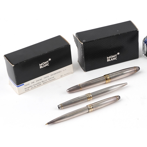 109 - Montblanc, a Montblanc Meisterstuck silver cased fountain pen with an 18K white gold nib together wi... 