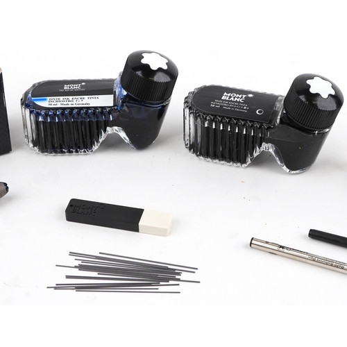 109 - Montblanc, a Montblanc Meisterstuck silver cased fountain pen with an 18K white gold nib together wi... 