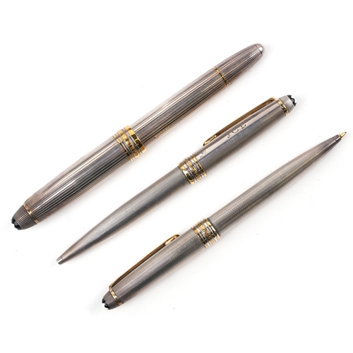 109 - Montblanc, a Montblanc Meisterstuck silver cased fountain pen with an 18K white gold nib together wi... 
