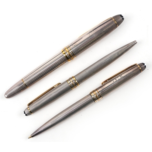 109 - Montblanc, a Montblanc Meisterstuck silver cased fountain pen with an 18K white gold nib together wi... 