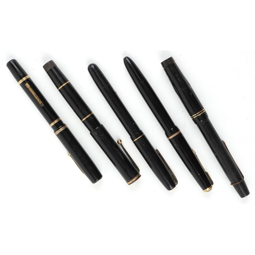 118 - Five vintage fountain pens with 14ct gold nibs including Waterman and Swan.