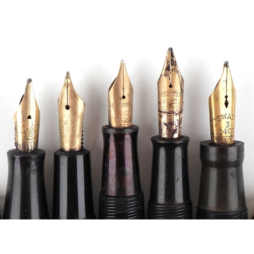 118 - Five vintage fountain pens with 14ct gold nibs including Waterman and Swan.