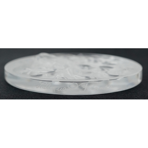 5 - Lalique France, three crystal Christmas tree decorations comprising two reindeer and opalescent mist... 
