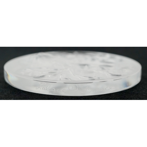 5 - Lalique France, three crystal Christmas tree decorations comprising two reindeer and opalescent mist... 