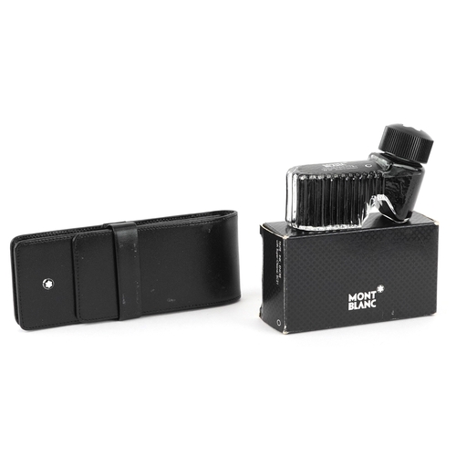 111 - Montblanc, a three section leather pen case and a bottle of Montblanc black ink with box, the case 1... 