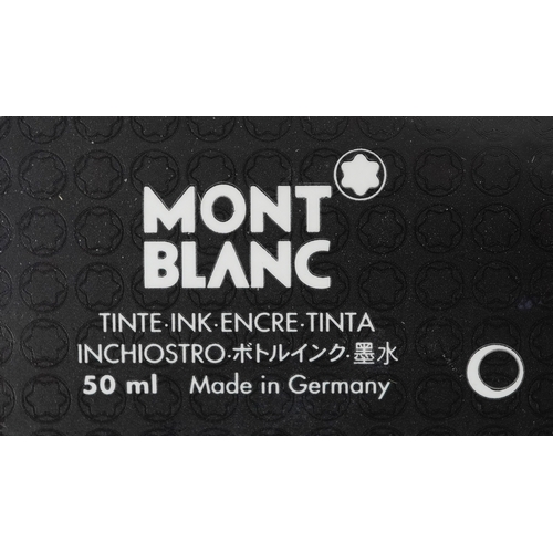 111 - Montblanc, a three section leather pen case and a bottle of Montblanc black ink with box, the case 1... 