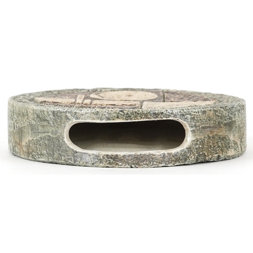 12 - Troika St. Ives, a pottery wheel vase hand painted and incised with an abstract design, 11.5cm high.