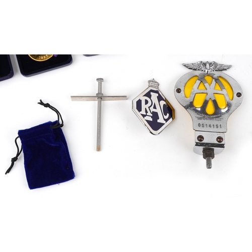 Motoring ephemera including an AA car radiator badge and Norwich Union ...