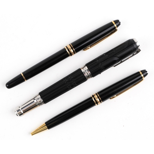110 - Montblanc, two ballpoint pens and a fountain pen.