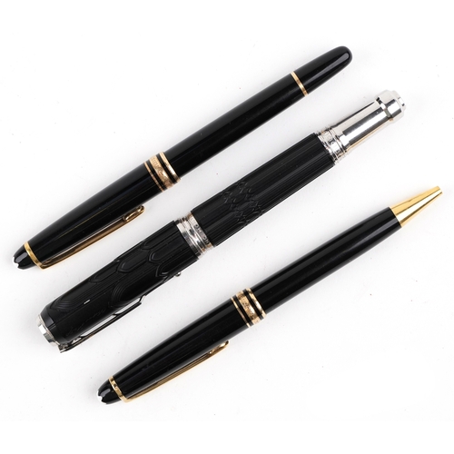 110 - Montblanc, two ballpoint pens and a fountain pen.