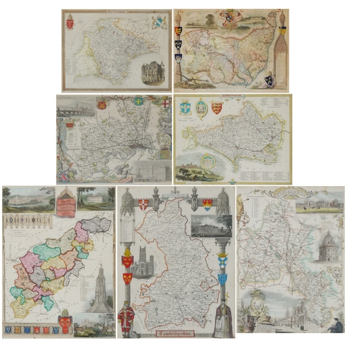 Seven hand coloured map engravings including Dorsetshire, Devonshire ...