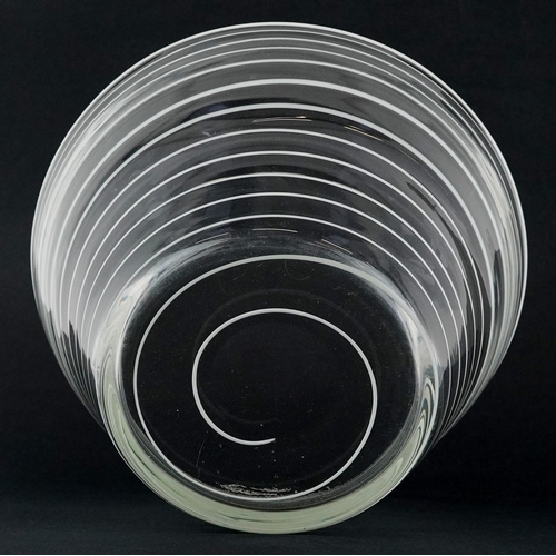 11 - A white swirl art glass vase, 20.5cm in diameter.