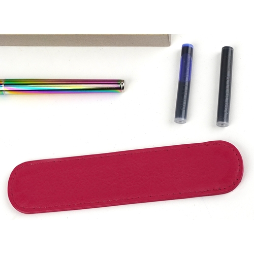 114 - Sheaffer, a Sheaffer Plasma rainbow fountain pen with box and paperwork.