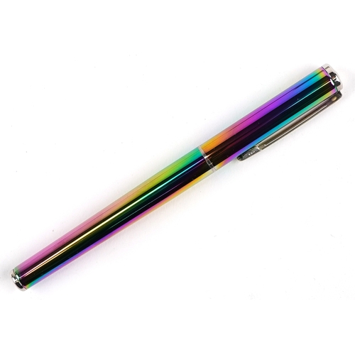 114 - Sheaffer, a Sheaffer Plasma rainbow fountain pen with box and paperwork.