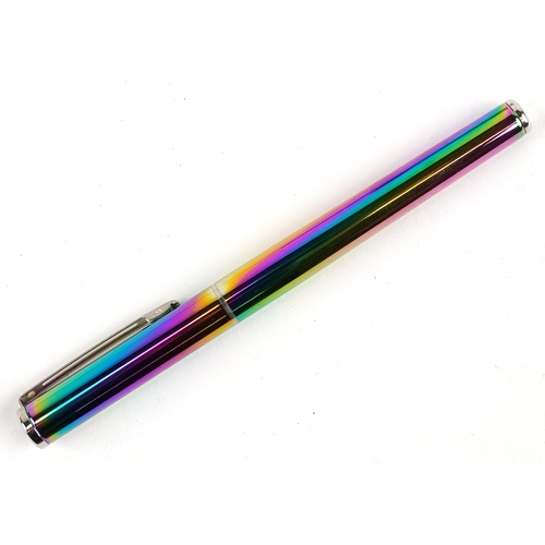 114 - Sheaffer, a Sheaffer Plasma rainbow fountain pen with box and paperwork.