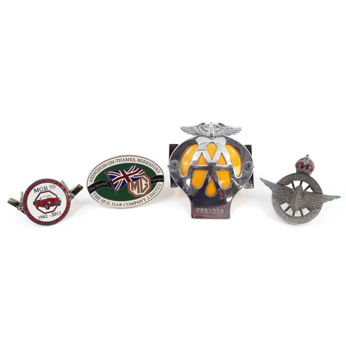 Four vintage car radiator badges including The Morris Garages, Civil ...