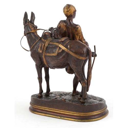 33 - Alfred Dubucand, a 19th century bronze sculpture of a young boy and donkey, 19cm high.