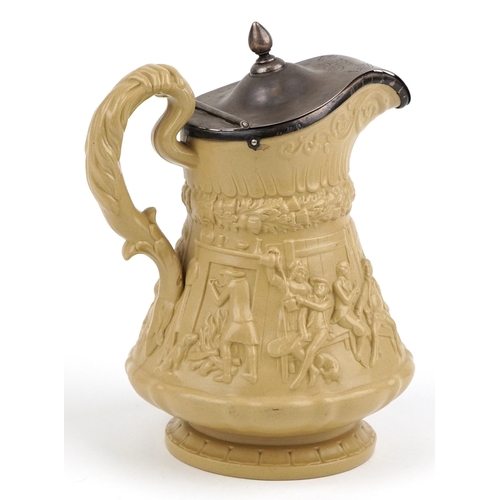 31 - W Ridgway & Co., a Victorian jug relief moulded with figures in a tavern and a cavalier on horseback... 