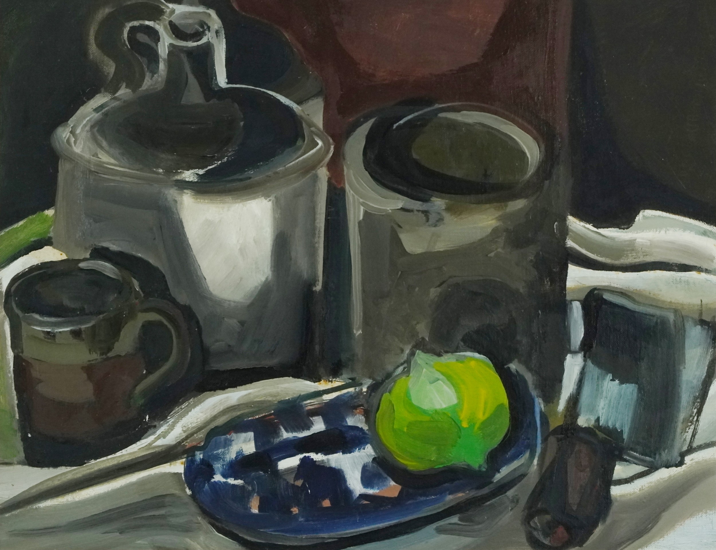 Still life objects on a table, 20th century British school oil on board ...