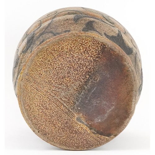 3 - Robert Wallace Martin for Martin Brothers, 19th century stoneware jardinière incised and hand painte... 