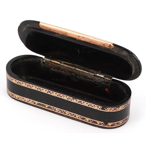  Antique tortoiseshell and gold piqué work snuff box, 10cm wide.