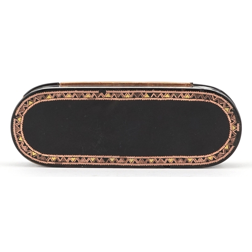  Antique tortoiseshell and gold piqué work snuff box, 10cm wide.
