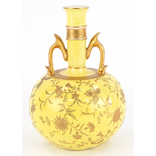  Mintons Victorian aesthetic porcelain bottleneck vase with gilded floral decoration, 16cm high.