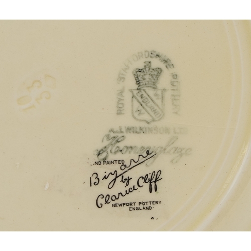  Clarice Cliff for Royal Staffordshire, an Art Deco Bizarre range octagonal plate hand painted in the... 