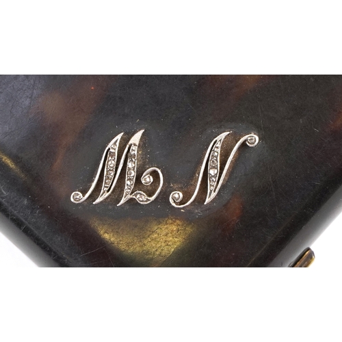 36 - Antique faux tortoiseshell and diamond cigarette case, 9cm x 7cm.