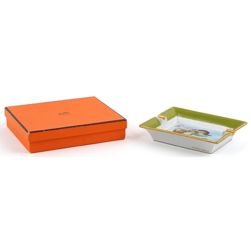  Hermès, porcelain ashtray printed with ducks, 15cm x 19cm, boxed.