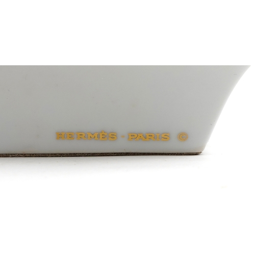  Hermès, porcelain ashtray printed with ducks, 15cm x 19cm, boxed.