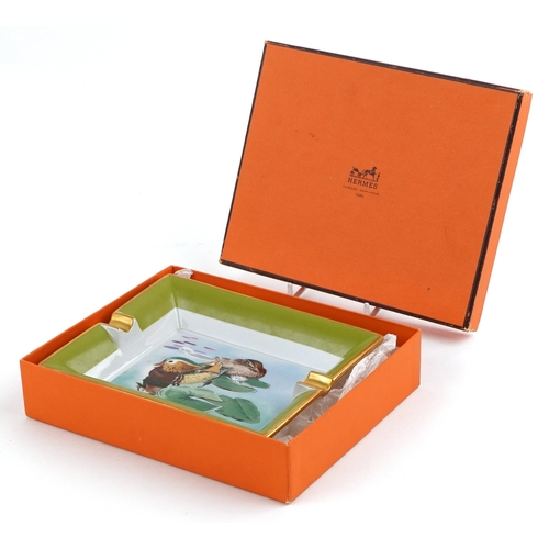  Hermès, porcelain ashtray printed with ducks, 15cm x 19cm, boxed.