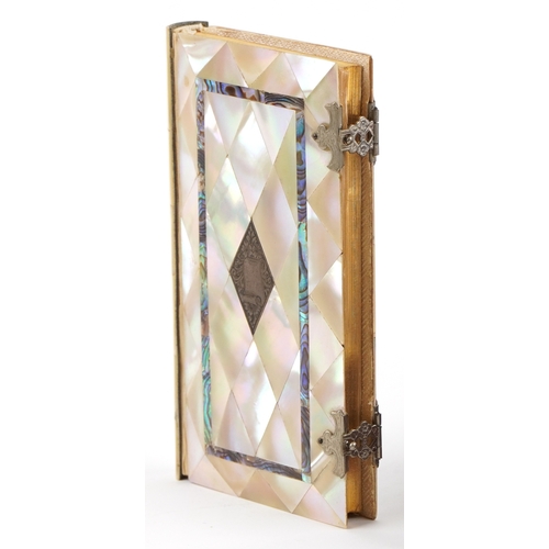  Antique Italian mother of pearl and abalone communion set comprising a Missal/prayer book titled Pat... 