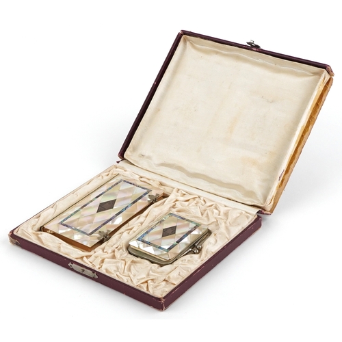  Antique Italian mother of pearl and abalone communion set comprising a Missal/prayer book titled Pat... 